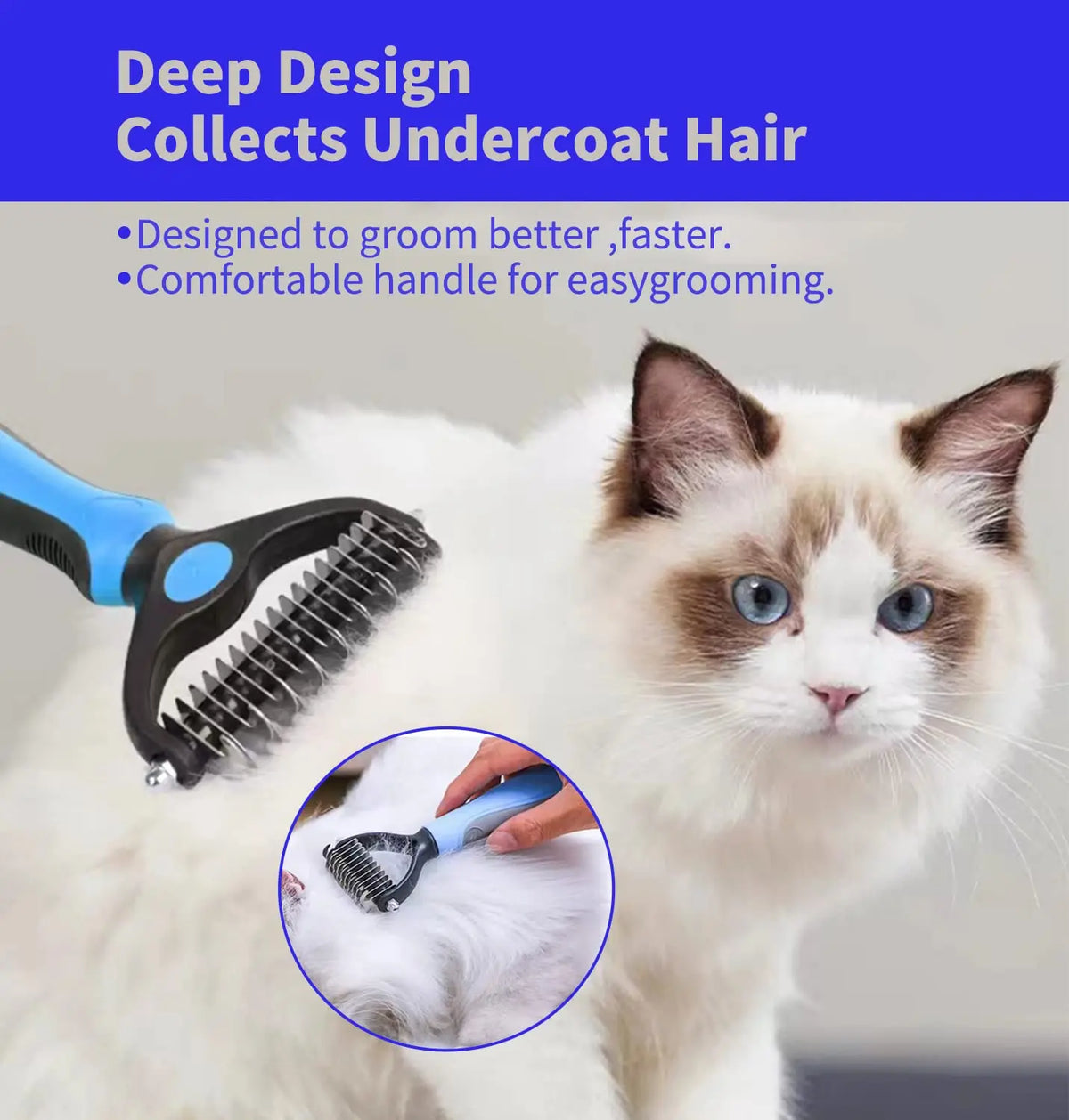 Pet Deshedding Brush – Dematting Knot Cutter Comb for Dogs & Cats