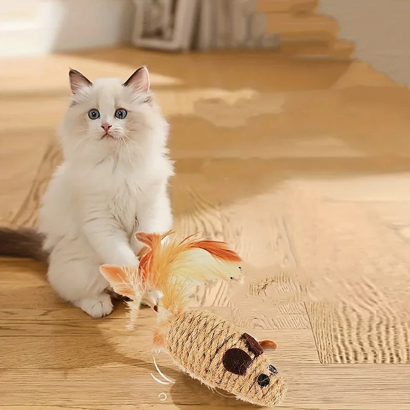 Sisal Mouse Cat Toys 1/4 Pack – Bite-Resistant Interactive Mice