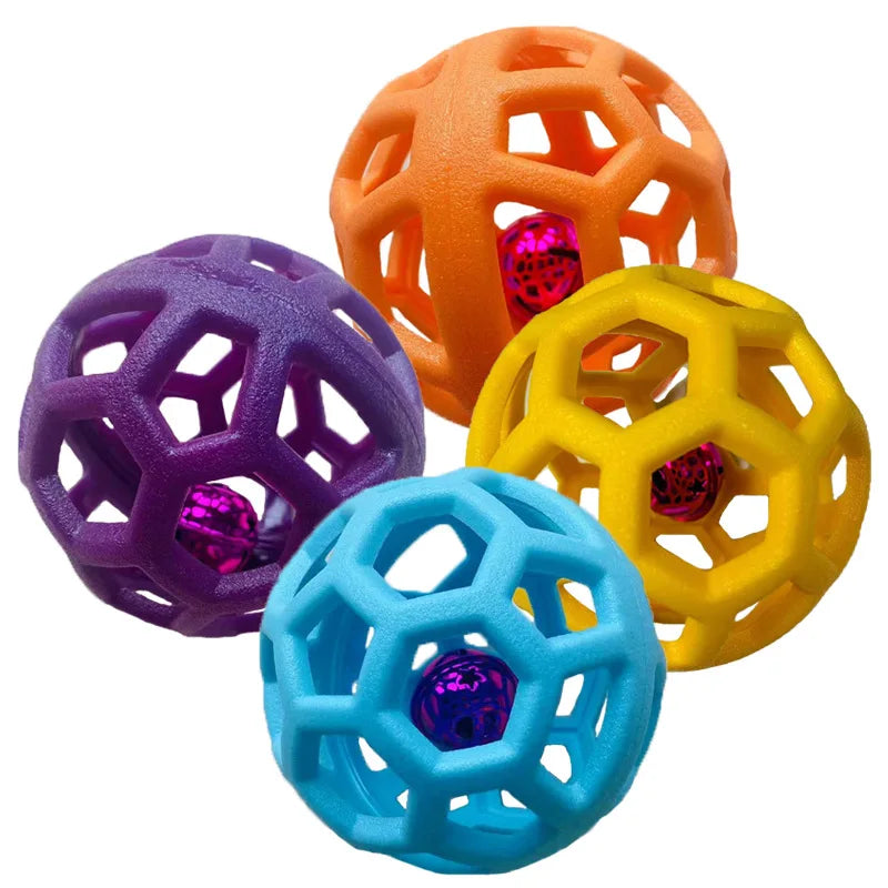 Natural Rubber Dog Ball with Bell – Geometric Teeth Cleaning Toy
