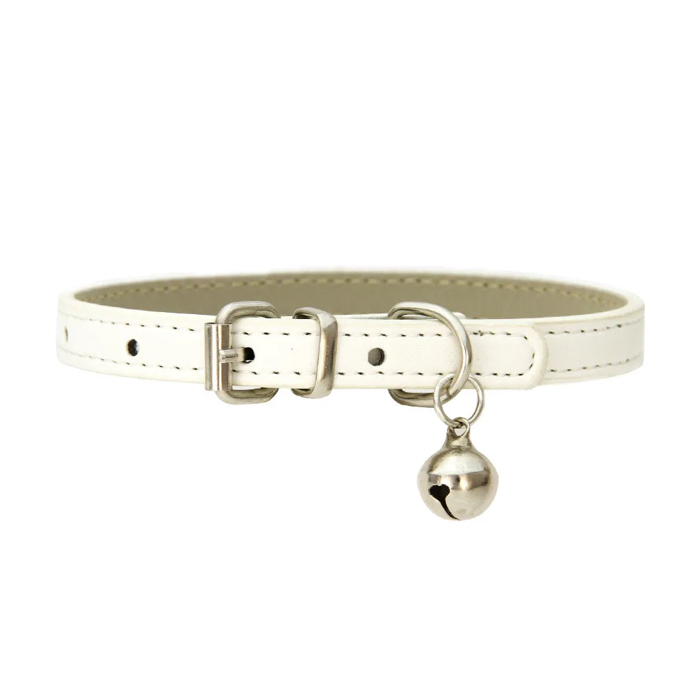PU Leather Dog & Cat Collar with Bell – Adjustable Pet Collar