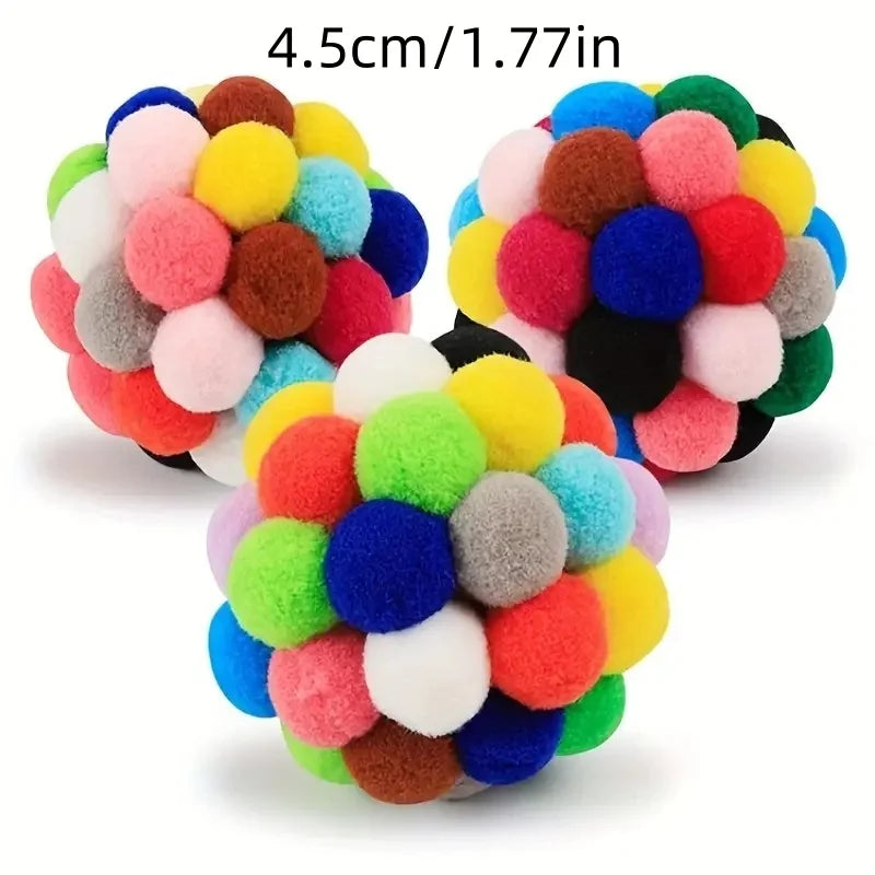 Cat Plush Bell Balls 1/3 Pack – Colourful Woolen Ball Cat Toy