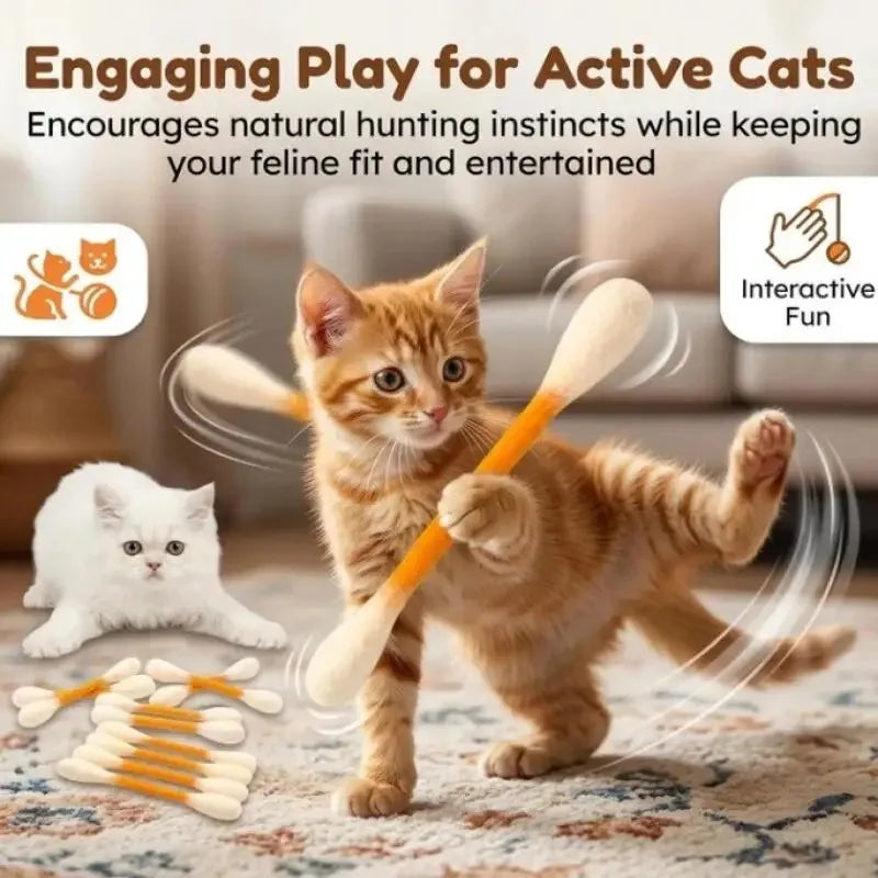 Giant Cotton Swab Catnip Toys 6 Pack – Kitten Chew & Teeth Cleaning