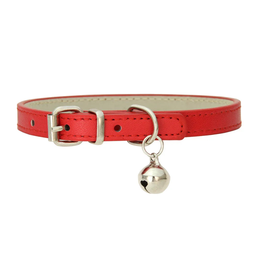 PU Leather Dog & Cat Collar with Bell – Adjustable Pet Collar