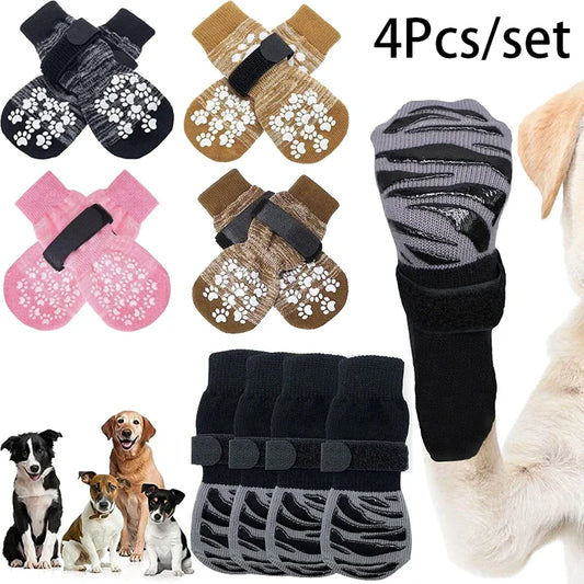 Anti-Slip Dog Socks 4 Pack – Grip Socks with Straps for Floors