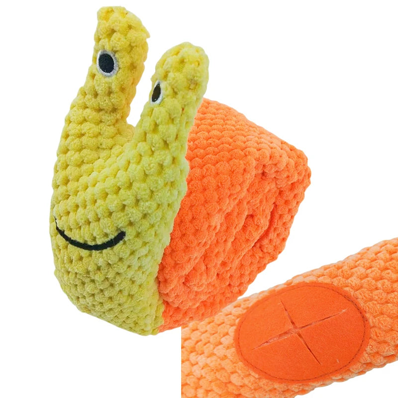 Snail Dog Puzzle Feeder – Squeaky Plush Snuffle Toy