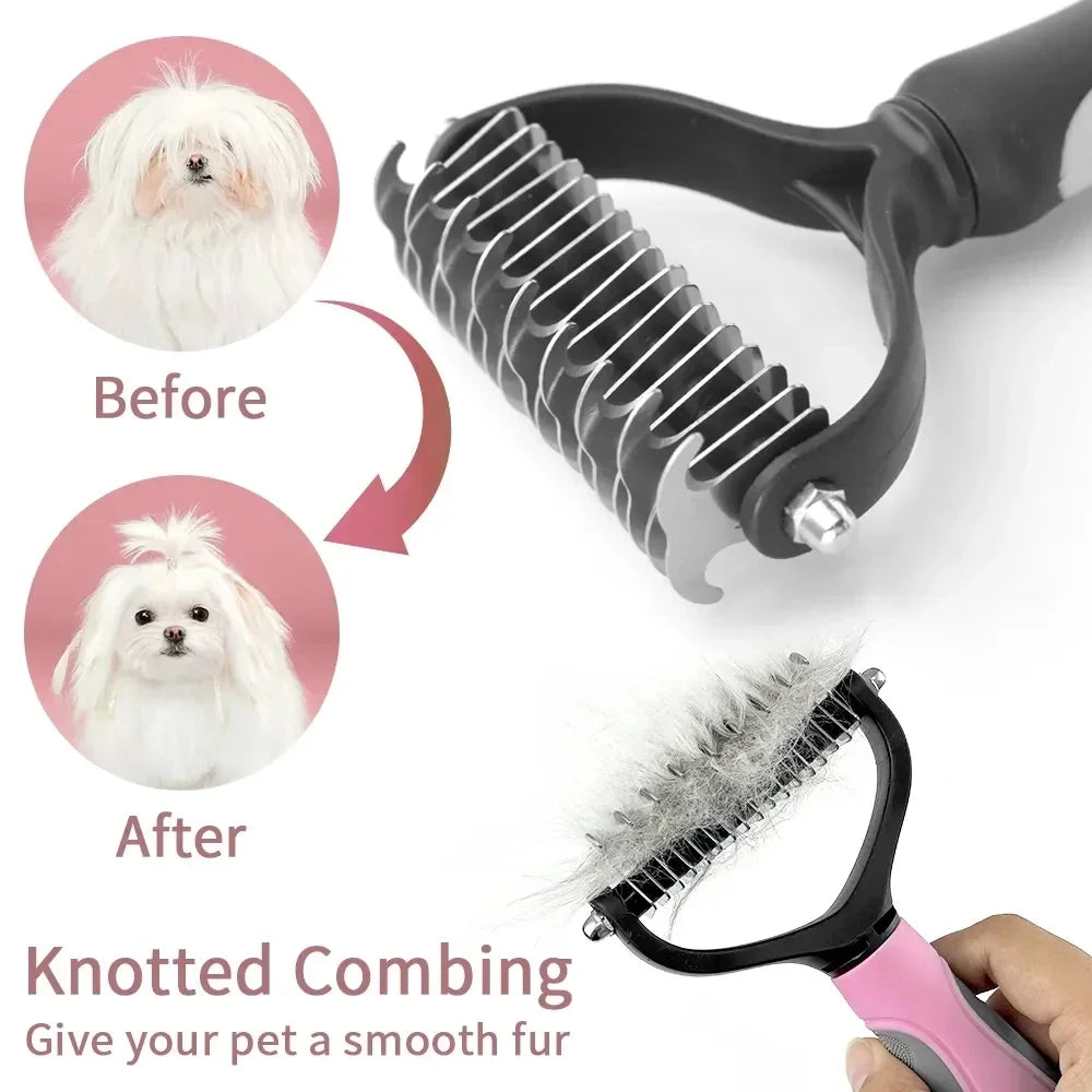 Double-Sided Pet Hair Removal Comb – Stainless Detangling Brush