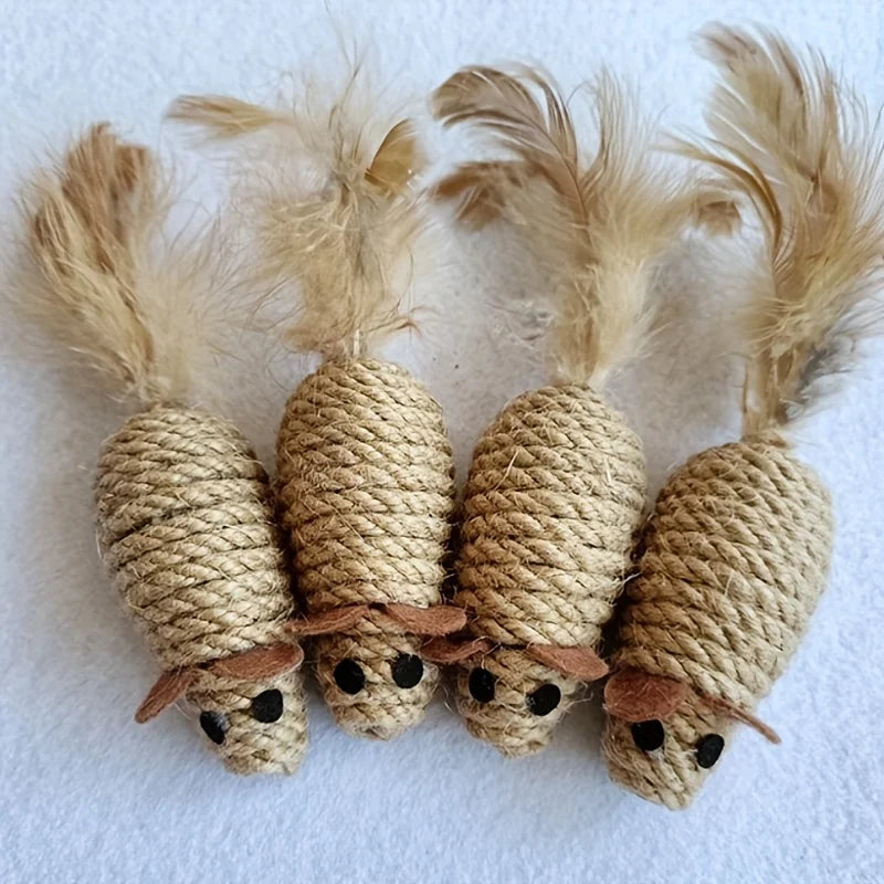 Sisal Mouse Cat Toys 1/4 Pack – Bite-Resistant Interactive Mice