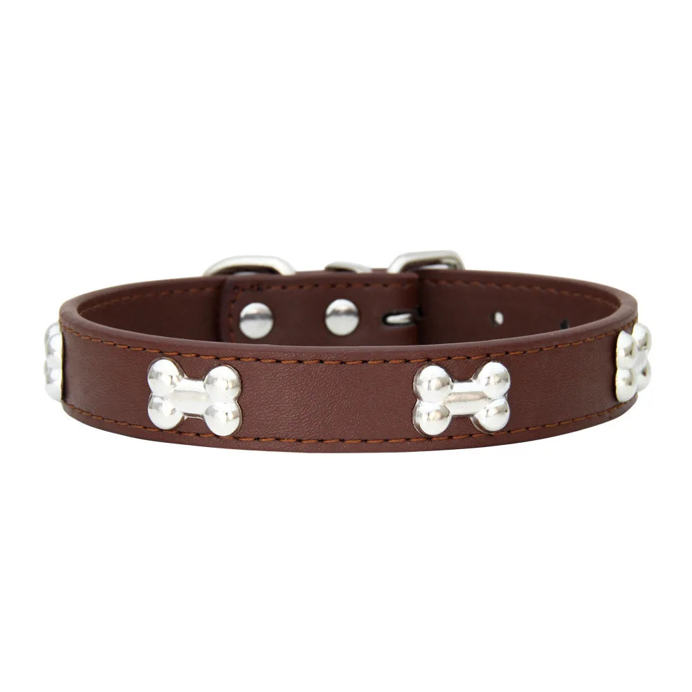 Bone Pattern Leather Dog Collar – Small to Large Dogs & Cats