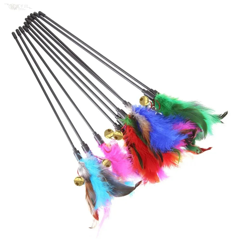 Feather Cat Wand Set 5 Pack – Colourful Interactive Cat Teaser Sticks