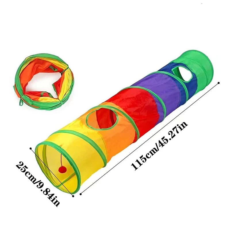 Collapsible Cat Tunnel – Foldable Play Tube with Hanging Toy for Cats