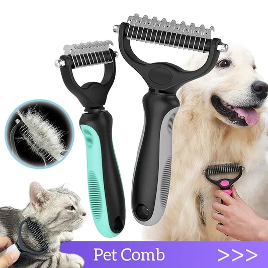 Double-Sided Pet Hair Removal Comb – Stainless Detangling Brush