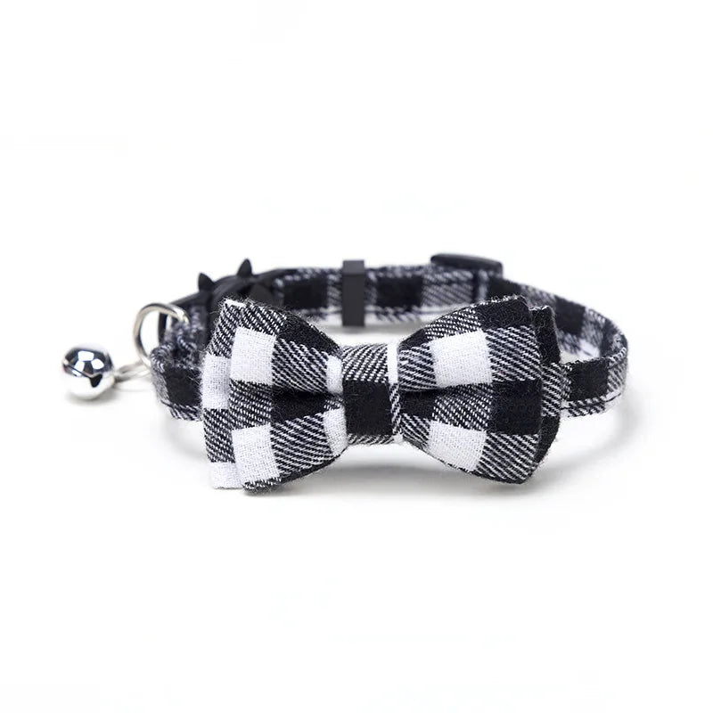 Plaid Bow Tie Cat Collar with Bell – Breakaway Christmas Red Pet Collar
