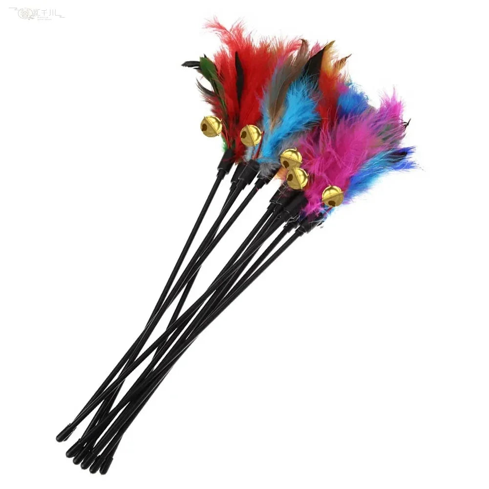 Feather Cat Wand Set 5 Pack – Colourful Interactive Cat Teaser Sticks