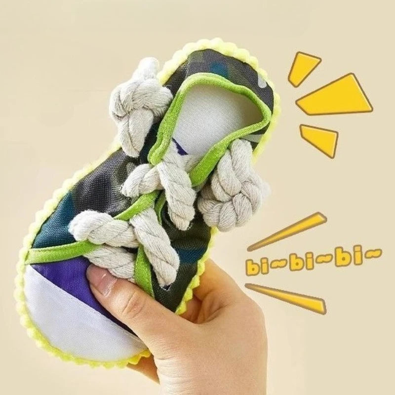 Squeaky Shoe Rope Dog Toy – Teeth Cleaning Cotton Chew Toy