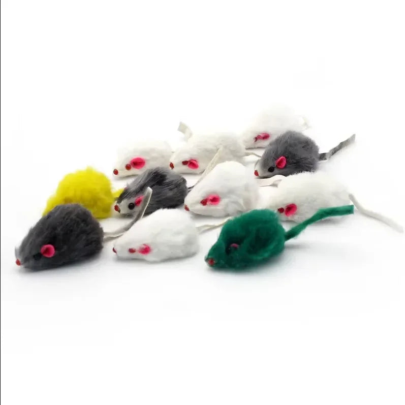 Plush Mouse Cat Toys 5/10 Pack – Rabbit Fur Feather Mice for Kittens