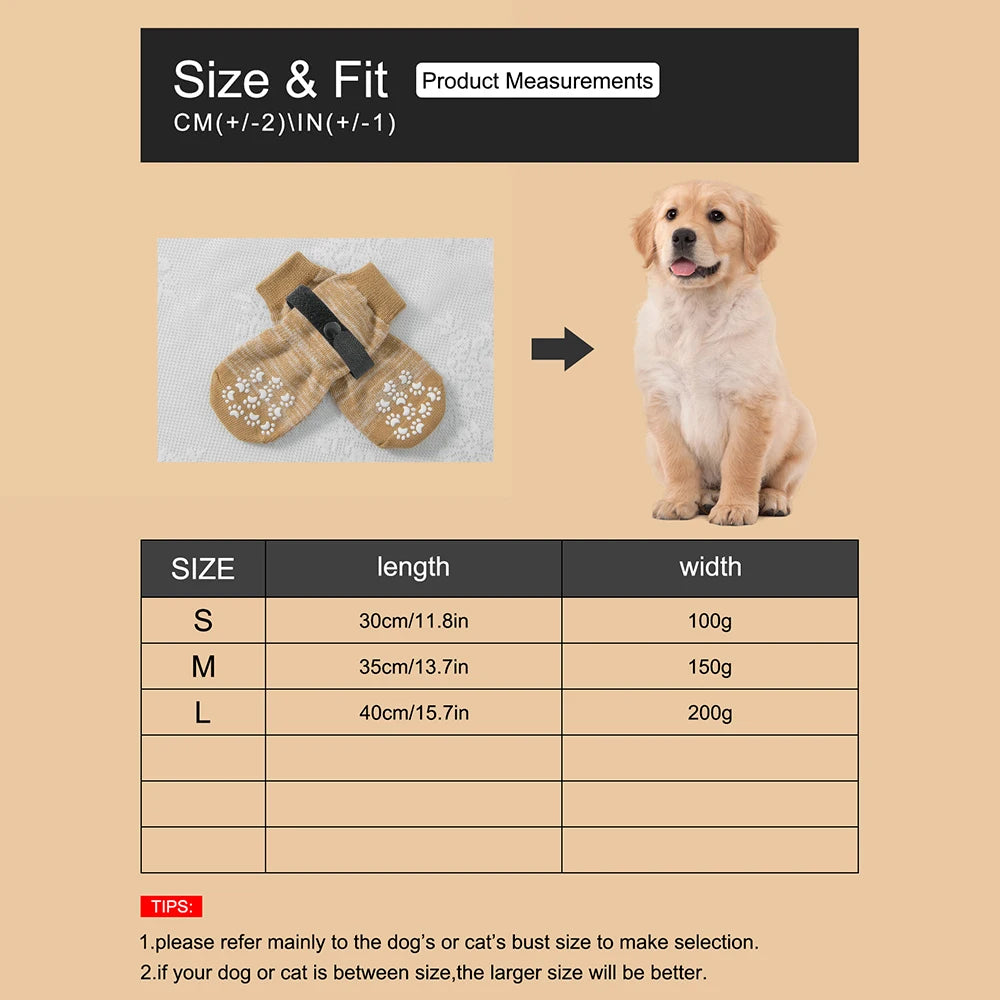 Non-Slip Dog Socks 4 Pack – Adjustable Indoor/Outdoor Paw Covers