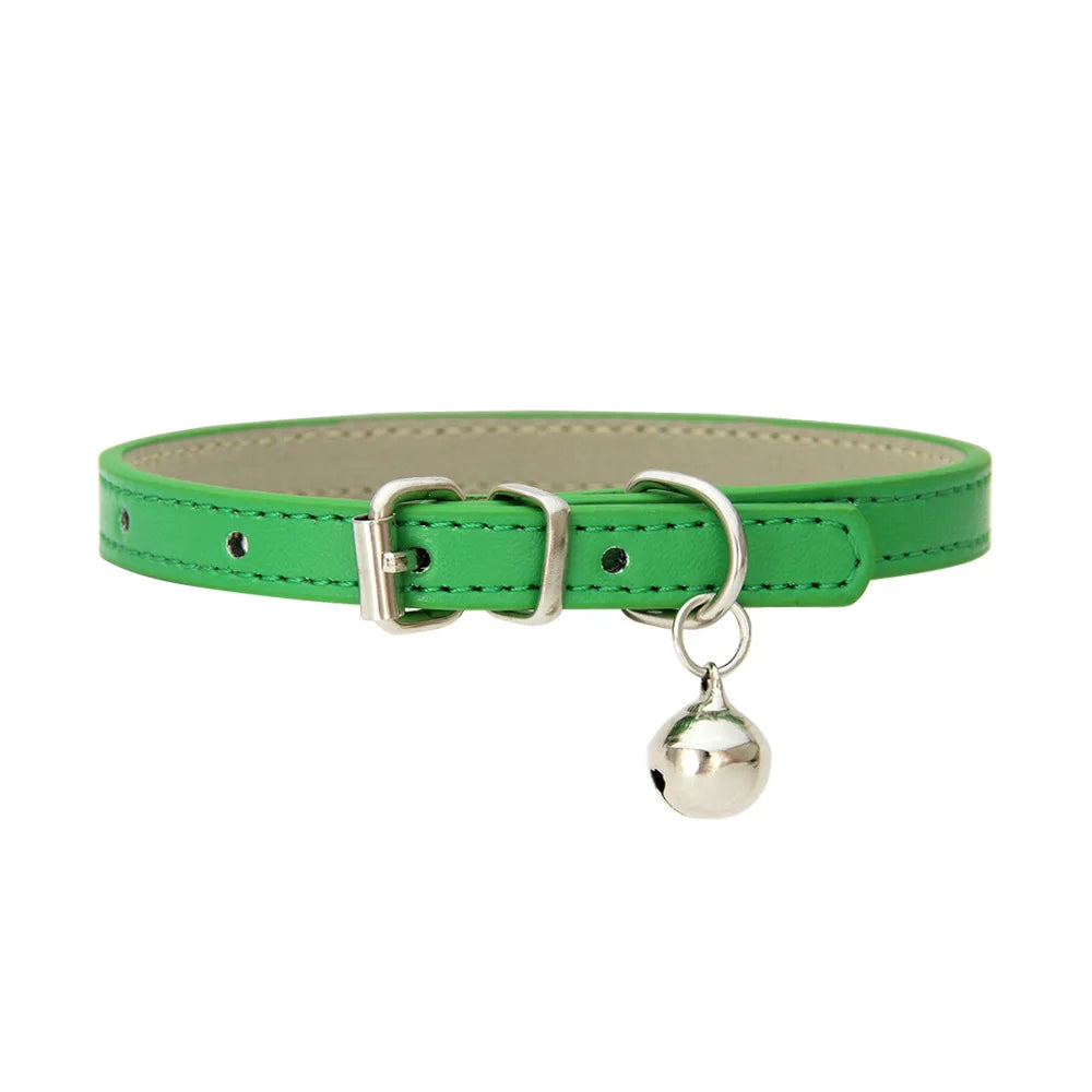 PU Leather Dog & Cat Collar with Bell – Adjustable Pet Collar