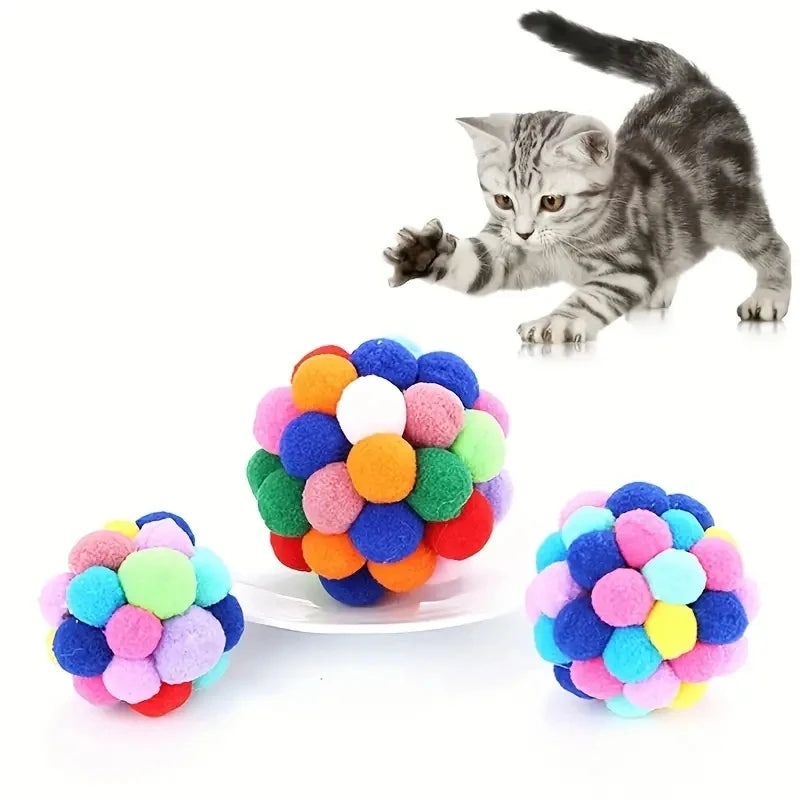 Cat Plush Bell Balls 1/3 Pack – Colourful Woolen Ball Cat Toy