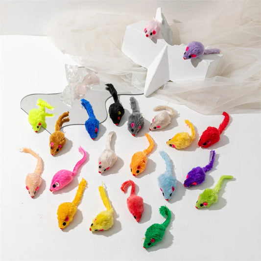 Plush Mouse Cat Toys 5/10 Pack – Rabbit Fur Feather Mice for Kittens
