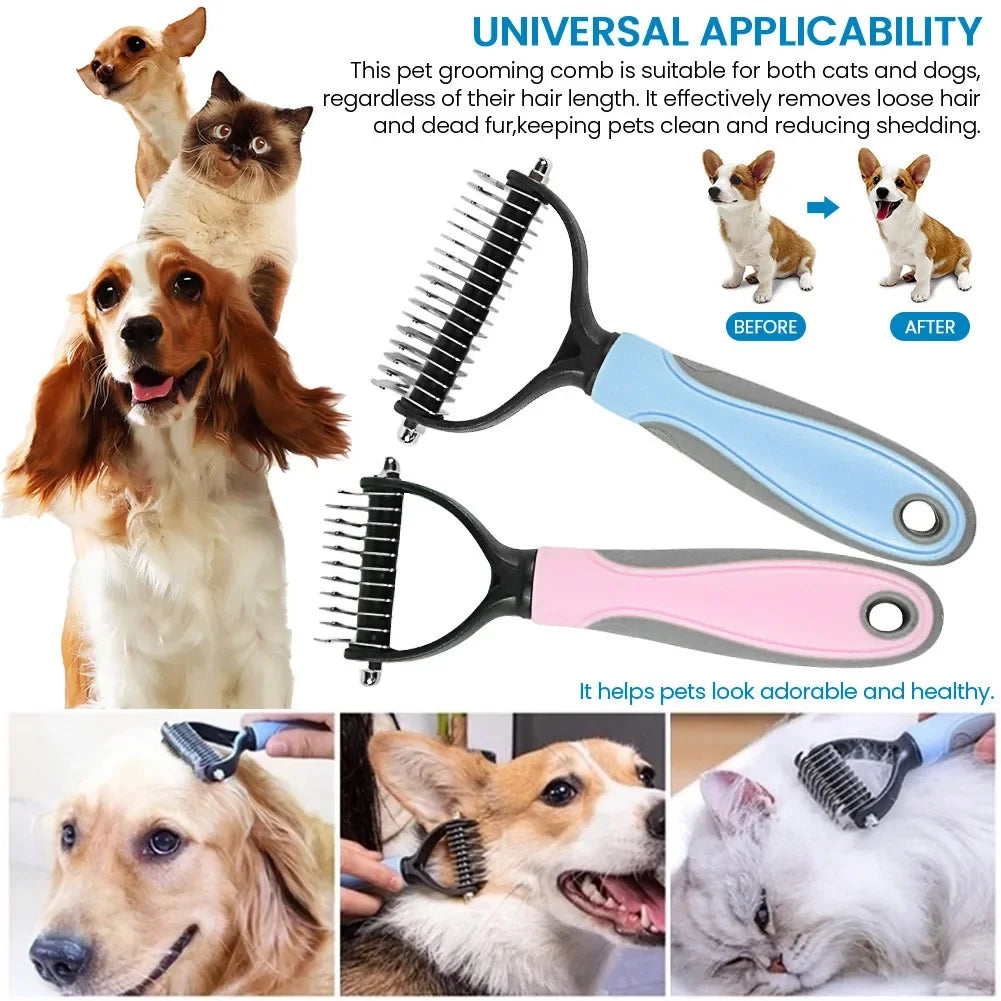 Double-Sided Pet Hair Removal Comb – Stainless Detangling Brush