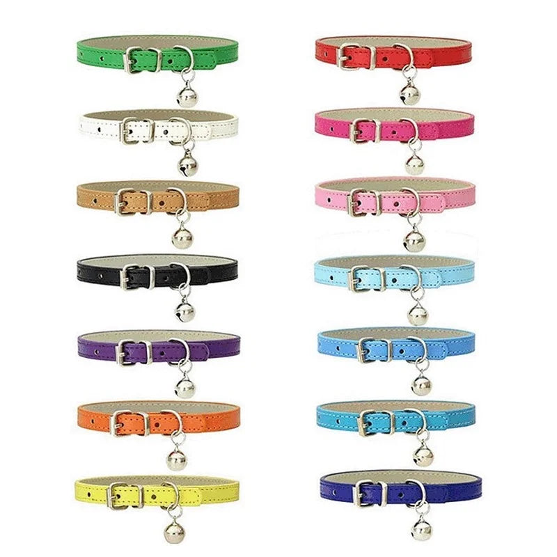 PU Leather Dog & Cat Collar with Bell – Adjustable Pet Collar