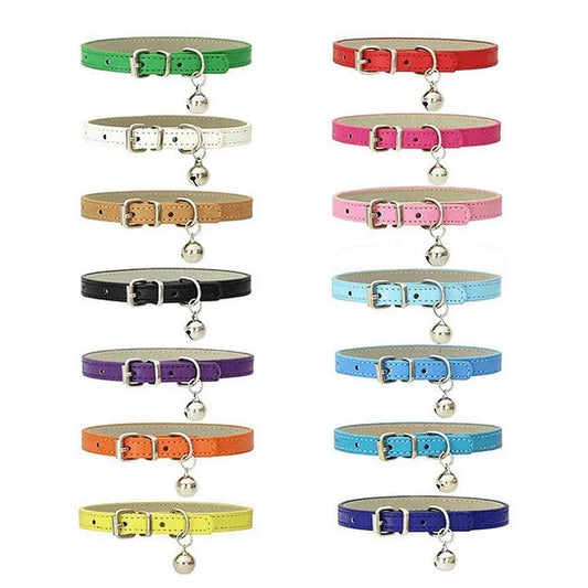 PU Leather Dog & Cat Collar with Bell – Adjustable Pet Collar