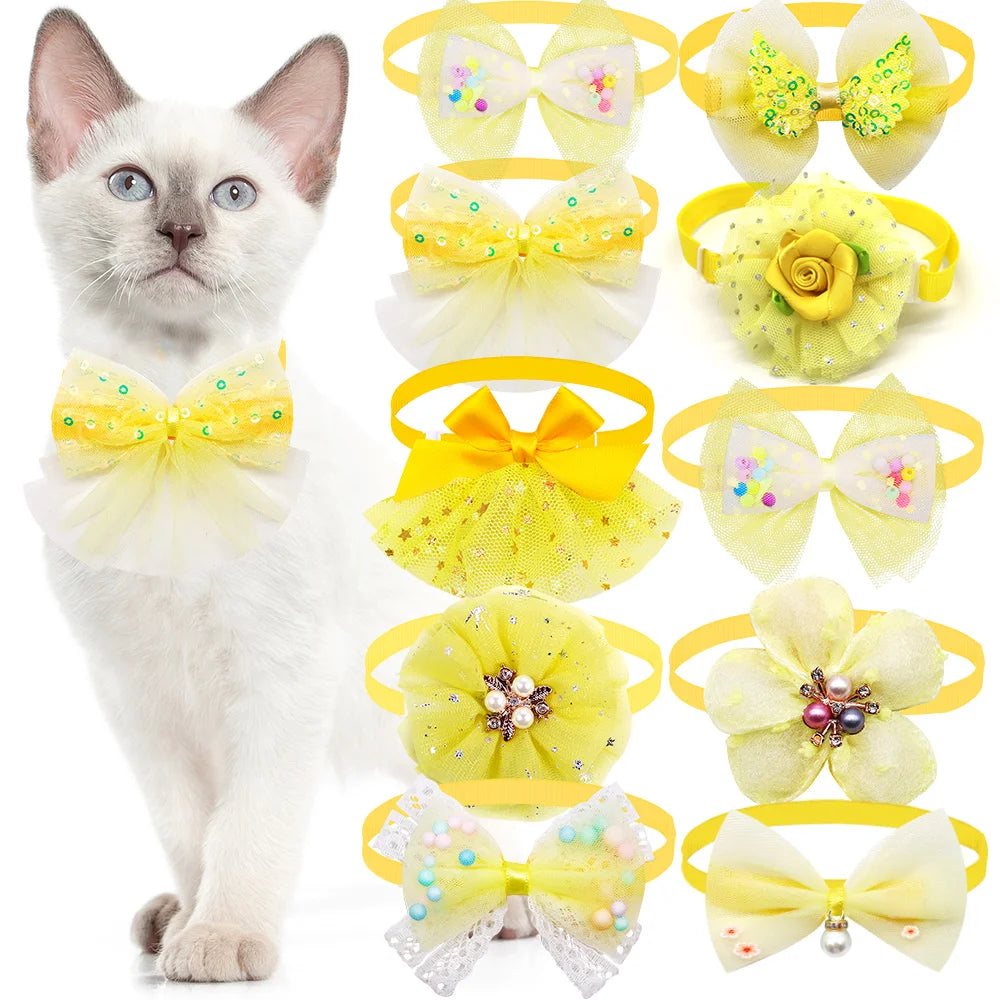 Dog Bow Tie Collars 10 Pack – Adjustable Lace Bow Collars Dogs & Cats