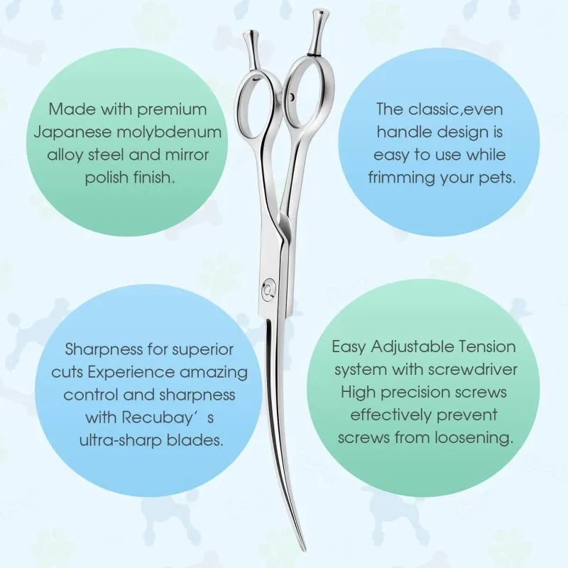 7.5" Curved Dog Grooming Scissors – Stainless Pet Trimming Shears