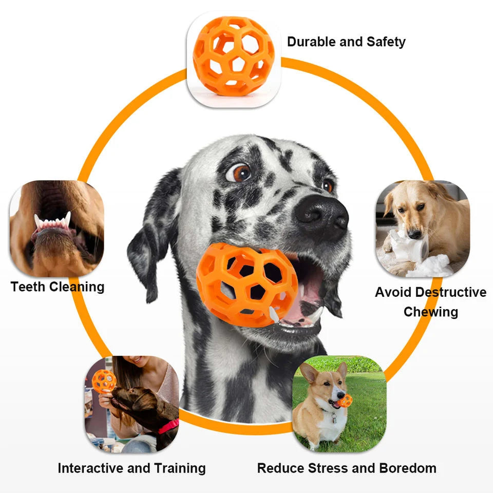 Natural Rubber Dog Ball with Bell – Geometric Teeth Cleaning Toy