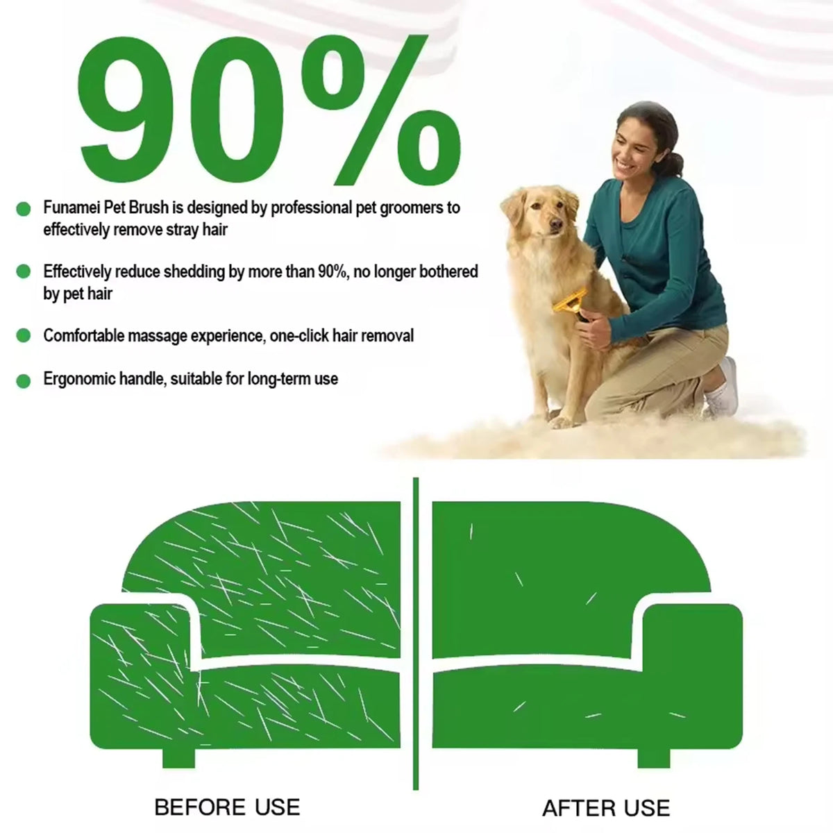 Pet Grooming Brush for Dogs & Cats – Hair Removal Massage Comb