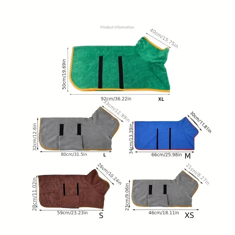 Dog Bathrobe Towel – Quick-Dry Absorbent Pet Bath Robe