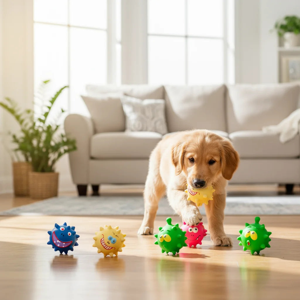 Spiky Latex Dog Ball – Squeaky Chew Toy Small & Medium Dogs
