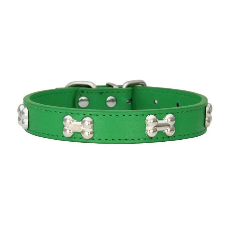 Bone Pattern Leather Dog Collar – Small to Large Dogs & Cats