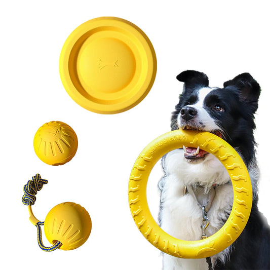 EVA Dog Toy Set 4 Pack – Flying Disc, Ball & Tug Rope