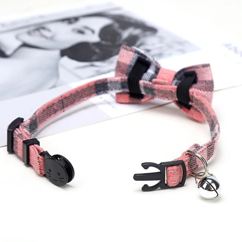 Plaid Bow Tie Cat Collar with Bell – Breakaway Christmas Red Pet Collar