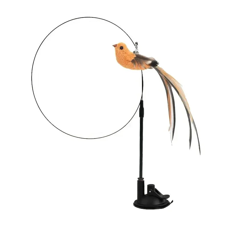 Bird Feather Cat Teaser – Suction Cup Wire Rod Interactive Cat Toy