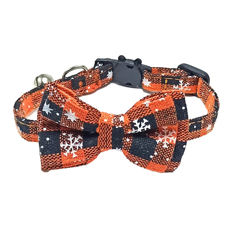 Plaid Bow Tie Cat Collar with Bell – Breakaway Christmas Red Pet Collar