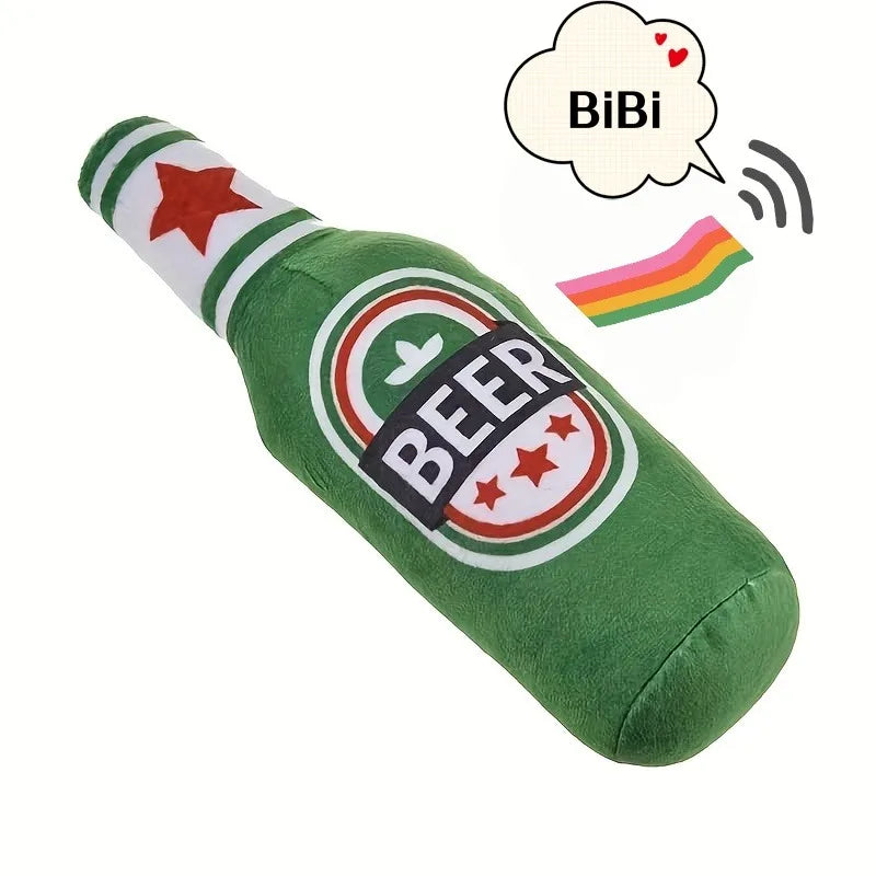 Squeaky Beer Bottle Dog Toy – Bite-Resistant Plush Chew