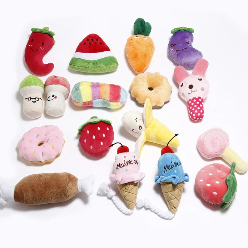 Squeaky Plush Food Dog Toys – Banana, Bone & Vegetable Chew Toys